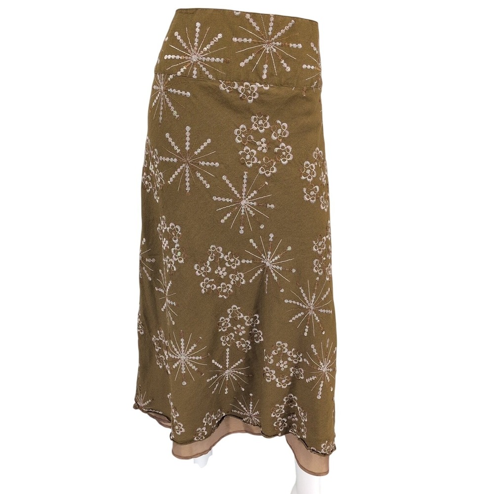 Vtg A Line Skirt Linen Blend Floral Starburst Embroidered Ethereal Indie XLarge